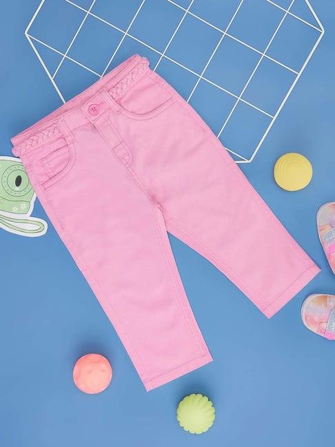 pantaloons baby pink cotton regular fit trousers