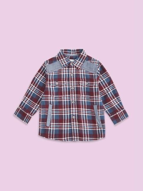 pantaloons baby rust & blue cotton chequered full sleeves shirt