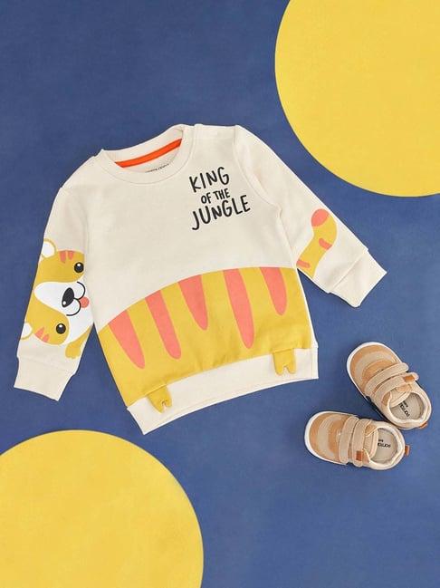 pantaloons baby white & blue cotton printed full sleeves sweatshirt