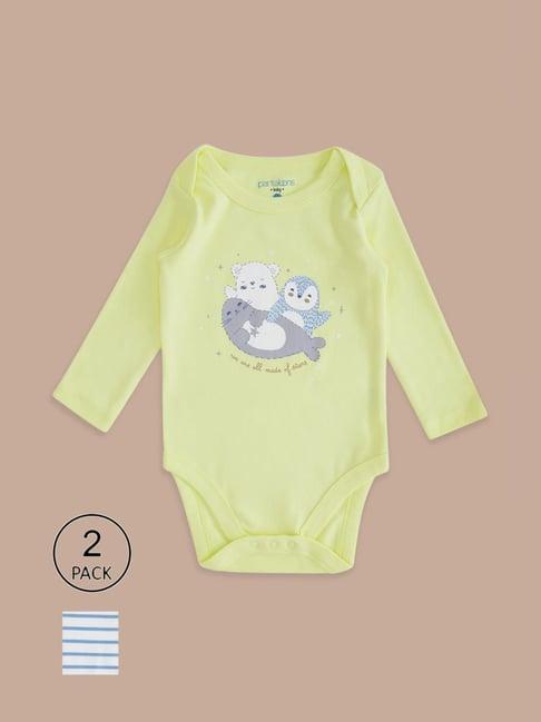 pantaloons baby yellow & blue cotton printed full sleeves bodysuit (pack of 2)