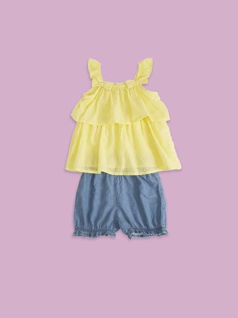 pantaloons baby yellow & blue cotton regular fit top set