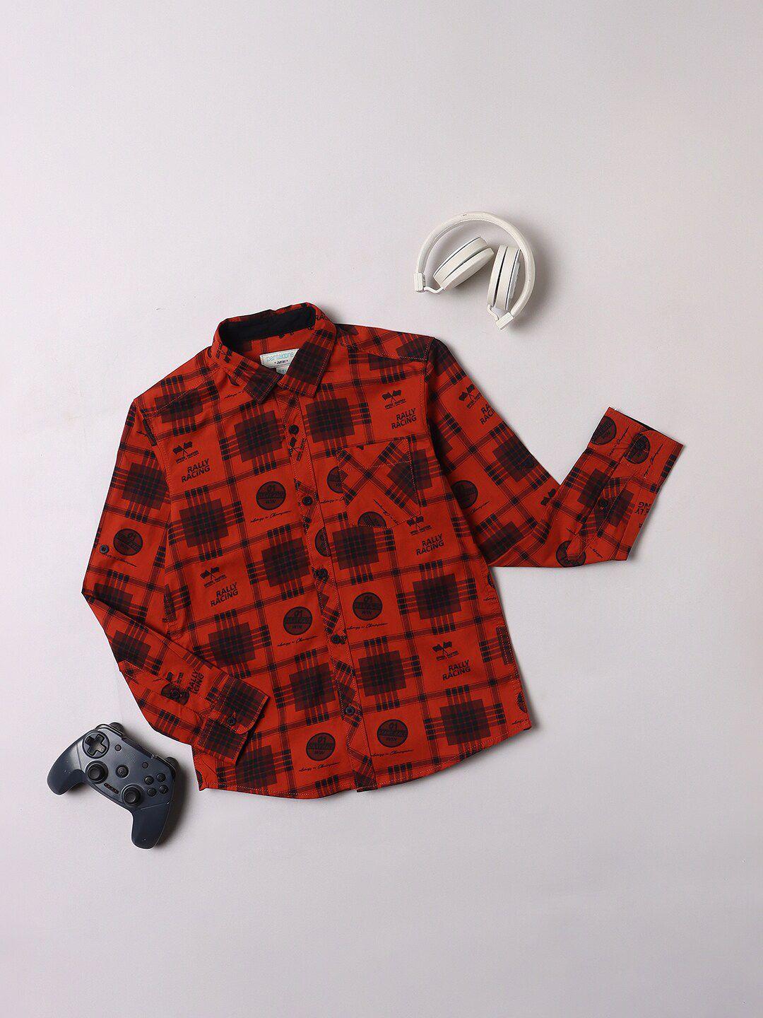 pantaloons boys typography printed spread collar pure cotton casual shirt
