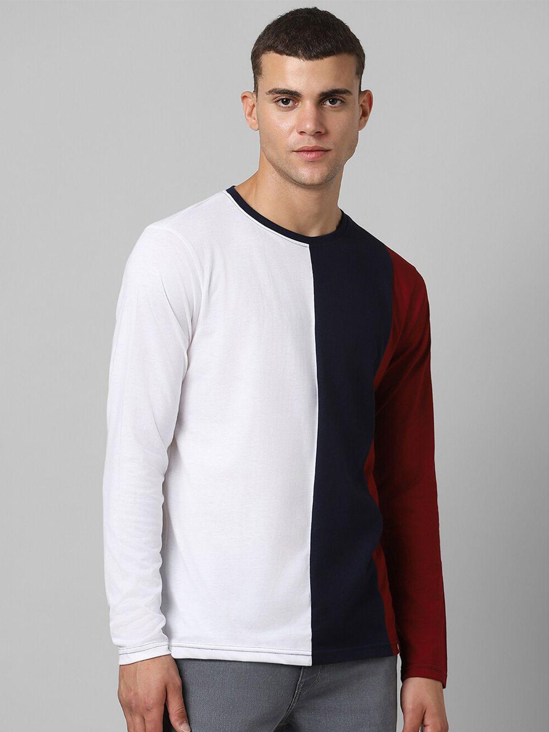 pantaloons colourblocked round neck long sleeve pure cotton regular t-shirt