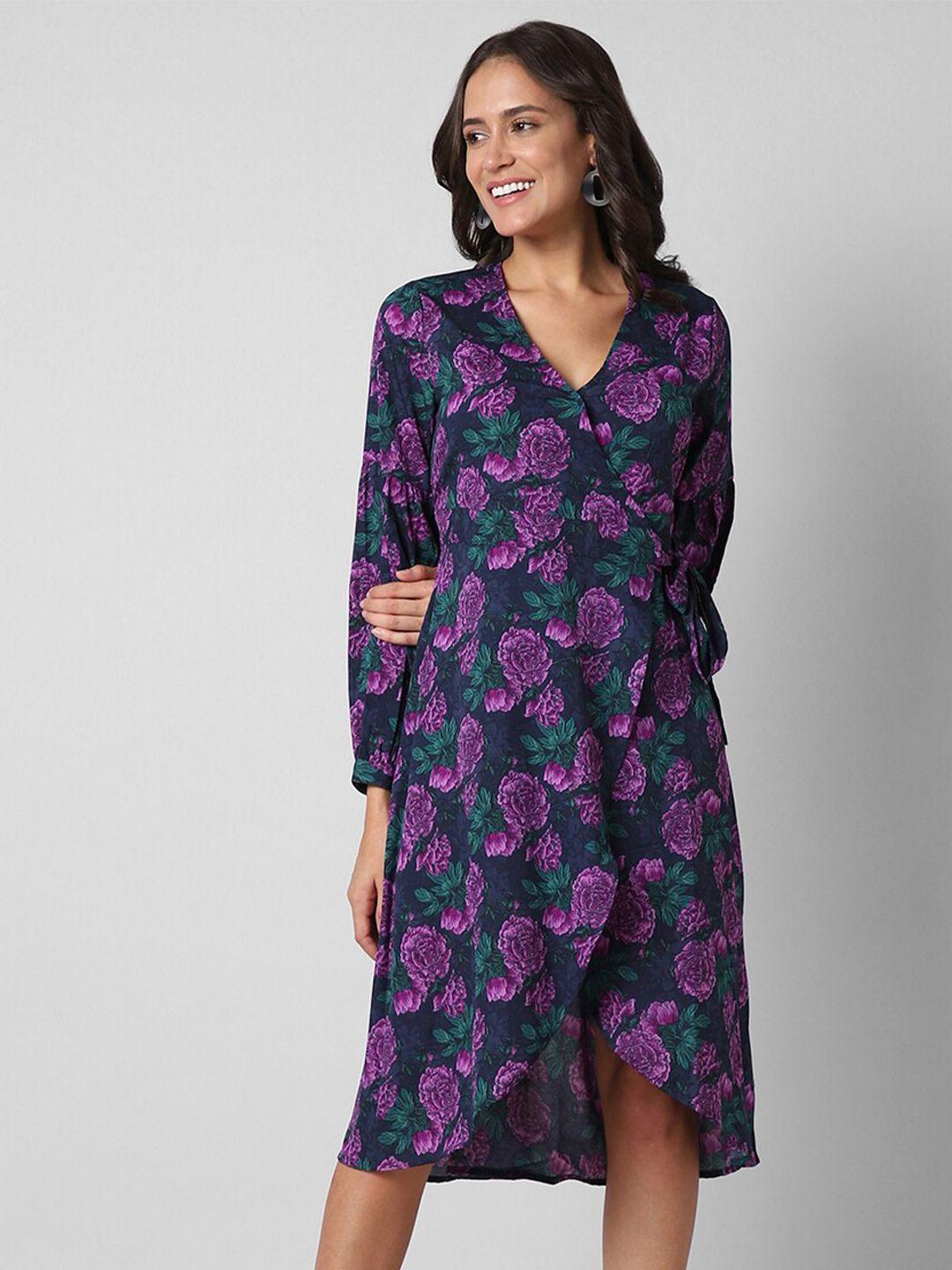 pantaloons floral printed v-neck cuffed sleeves tie-ups detail wrap dress
