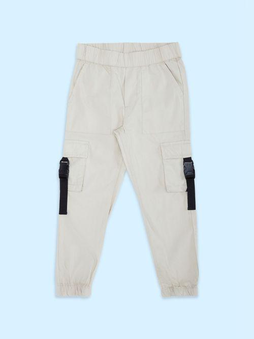 pantaloons junior beige cotton regular fit joggers