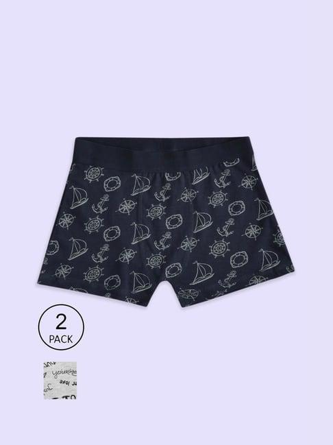 pantaloons junior black & grey cotton printed trunks (pack of 2)