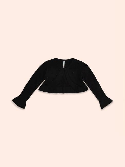 pantaloons junior black cotton embellished full sleeves sweater