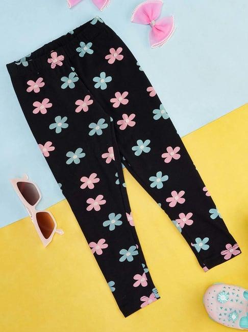 pantaloons junior black cotton floral print leggings