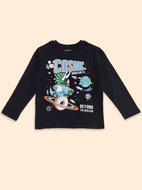 pantaloons junior black cotton printed full sleeves t-shirt