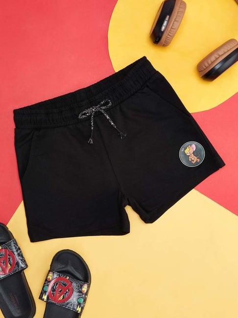 pantaloons junior black cotton printed shorts