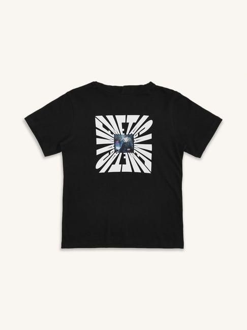 pantaloons junior black cotton printed t-shirt