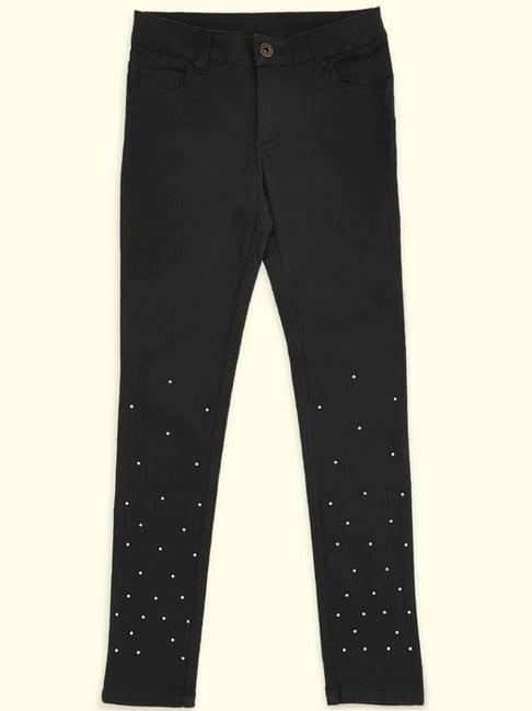 pantaloons junior black cotton printed trousers
