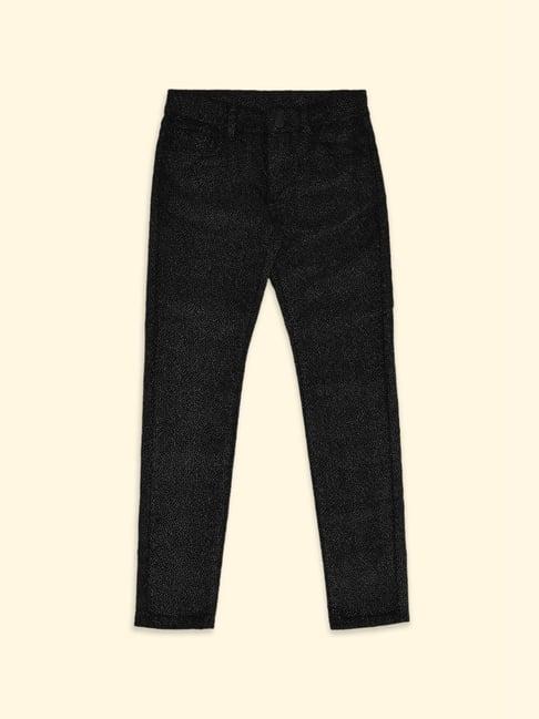 pantaloons junior black cotton printed trousers