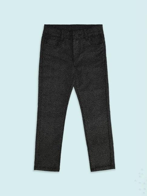 pantaloons junior black cotton printed trousers