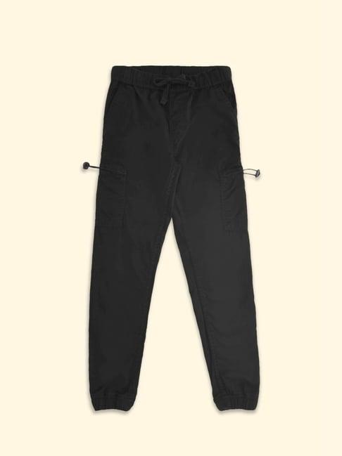 pantaloons junior black cotton regular fit joggers