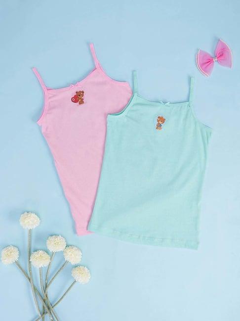 pantaloons junior blue & pink cotton printed camisole