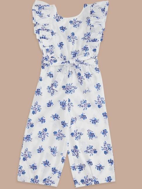 pantaloons junior blue & white cotton floral print jumpsuit