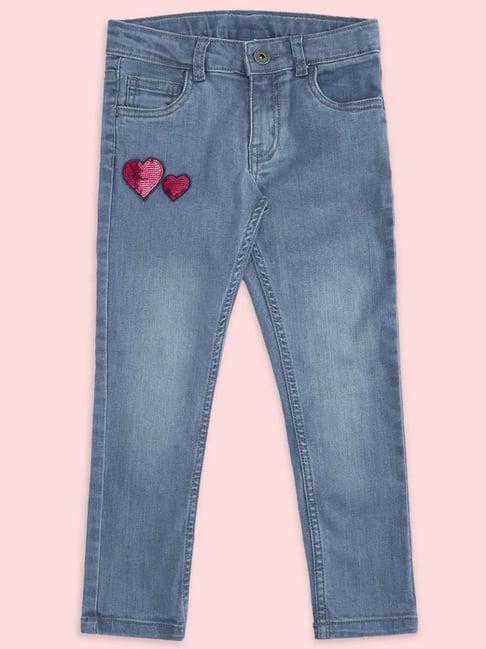 pantaloons junior blue cotton applique jeans