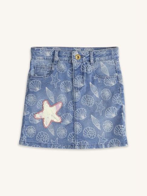 pantaloons junior blue cotton embellished skirt