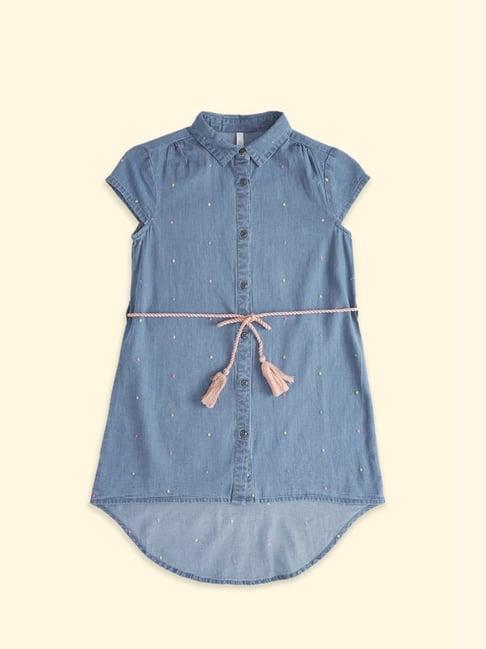 pantaloons junior blue cotton embroidered dress