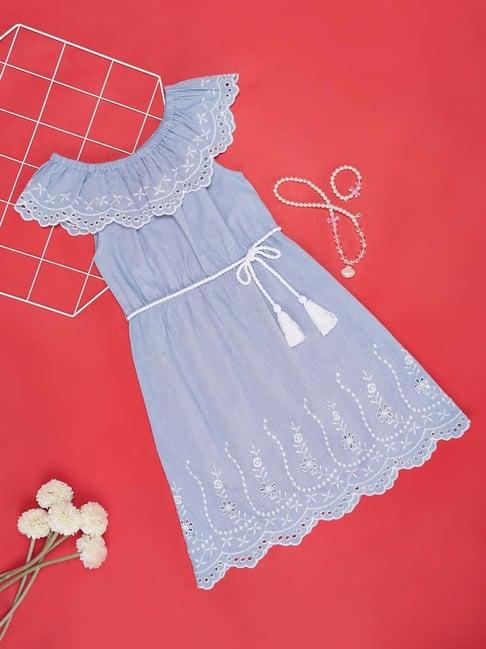 pantaloons junior blue cotton embroidered dress
