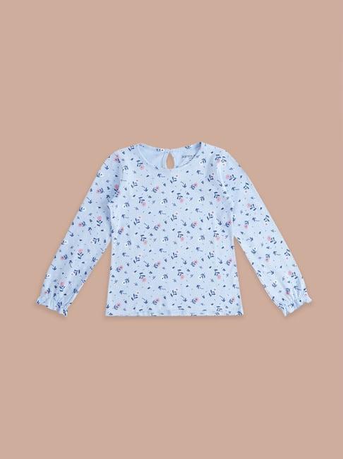 pantaloons junior blue cotton floral print full sleeves top