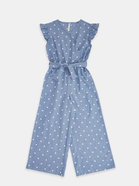 pantaloons junior blue cotton printed jumpsuit