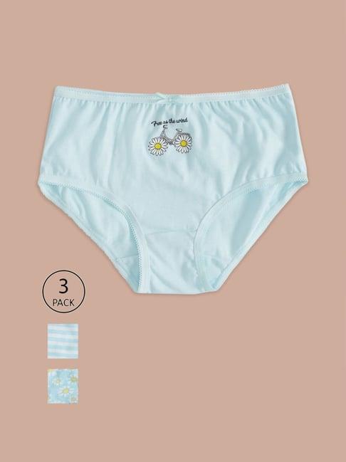 pantaloons junior blue cotton printed panty (pack of 3)