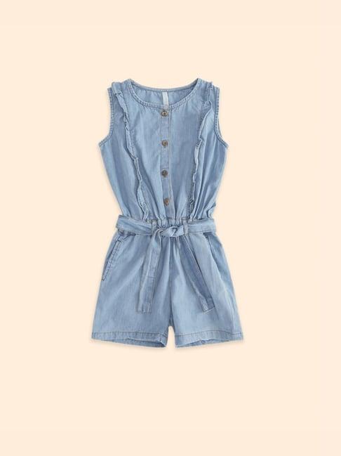 pantaloons junior blue cotton regular fit romper