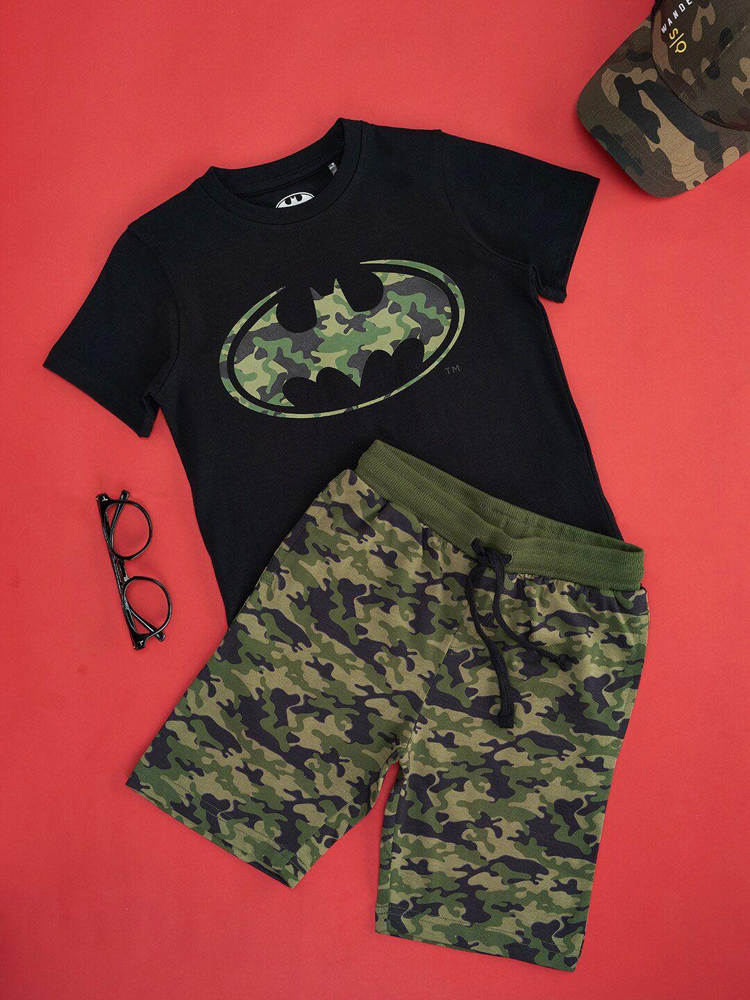 pantaloons junior boys batman printed short sleeves pure cotton t-shirt with shorts