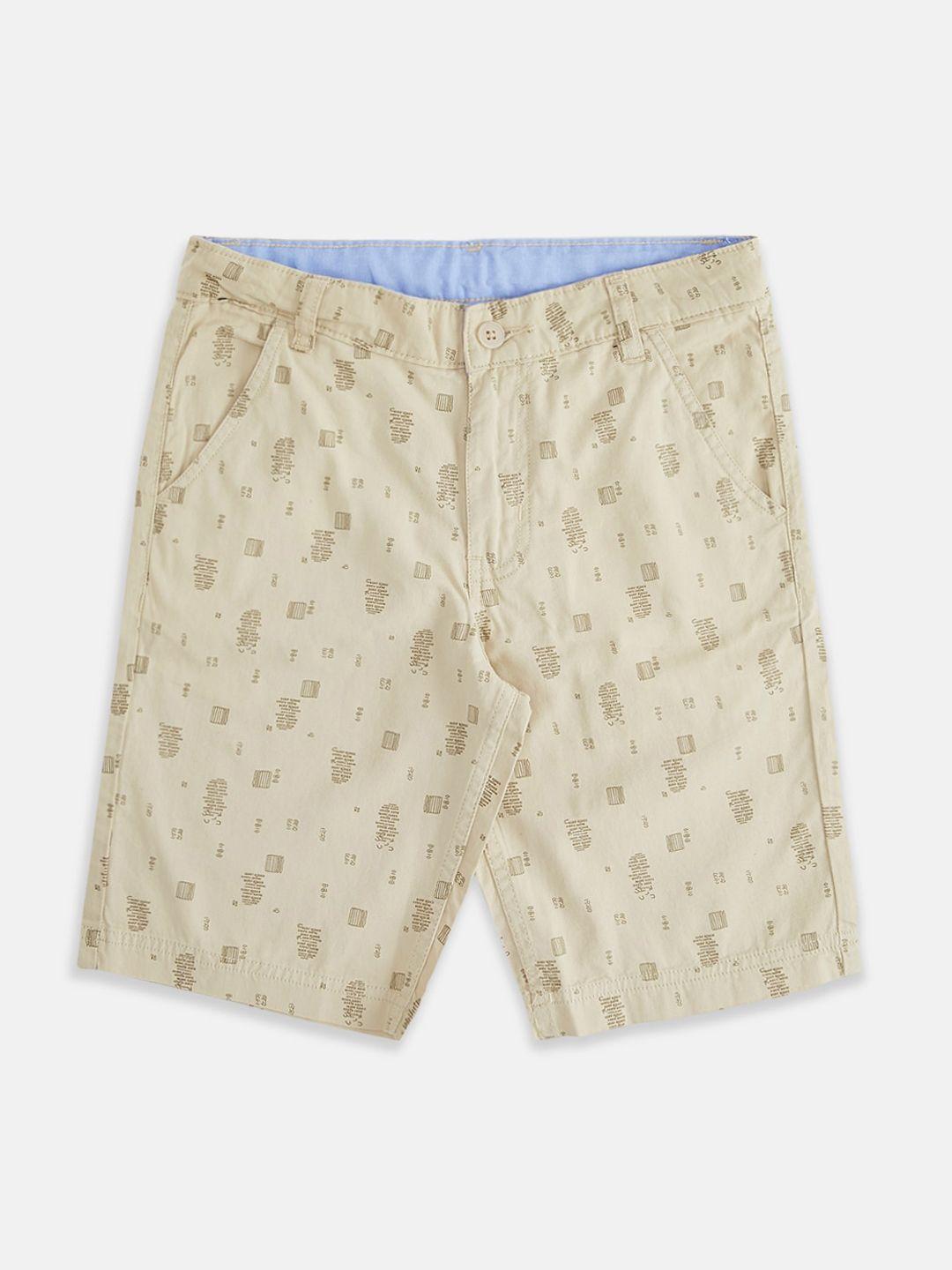 pantaloons junior boys beige printed cotton shorts