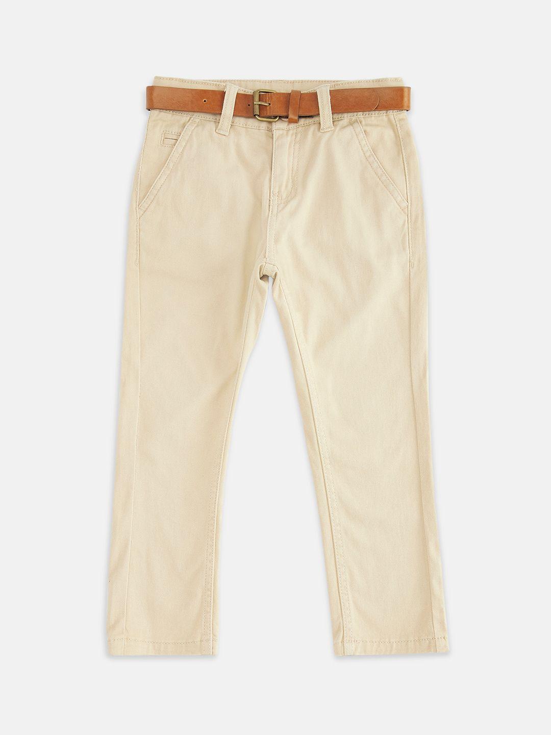 pantaloons junior boys beige pure cotton chinos trousers