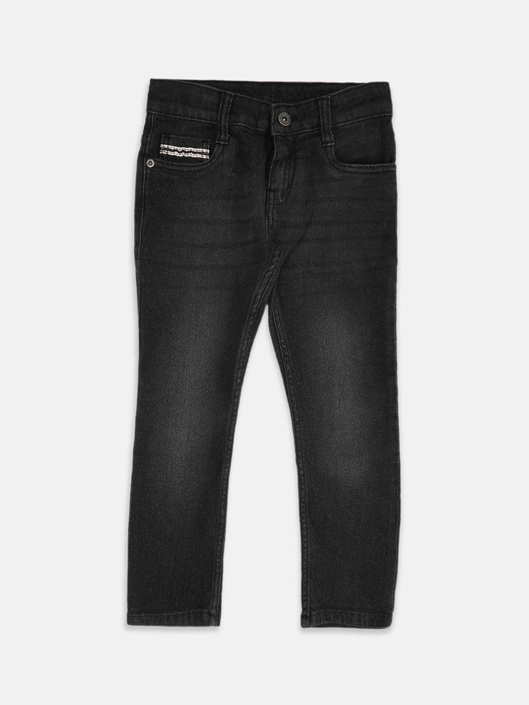 pantaloons junior boys black tapered fit light fade dark shade  jeans