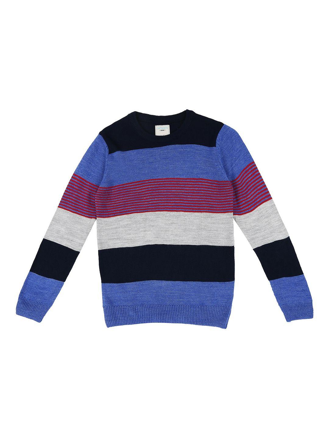 pantaloons junior boys blue & grey striped pullover sweater