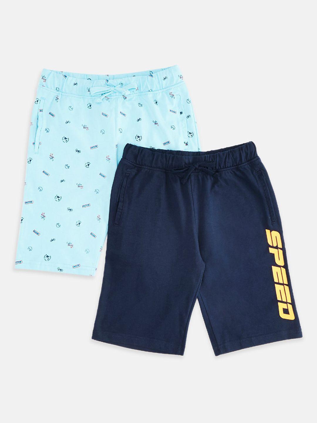 pantaloons junior boys blue & navy blue pack of 2 printed shorts