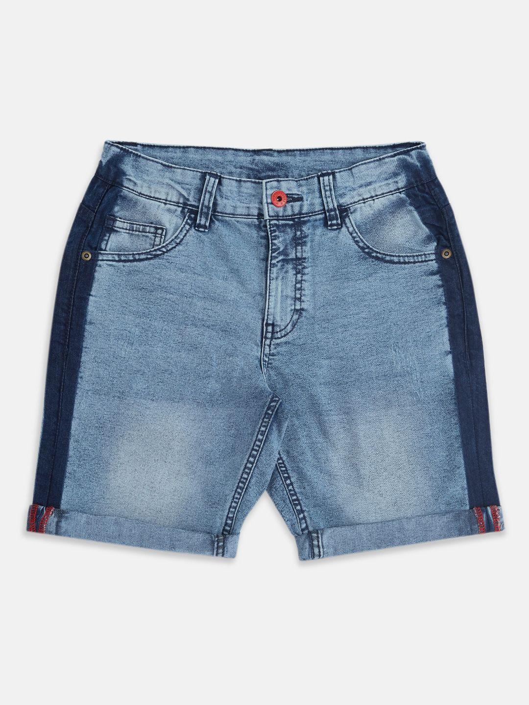pantaloons junior boys blue regular fit washed denim shorts