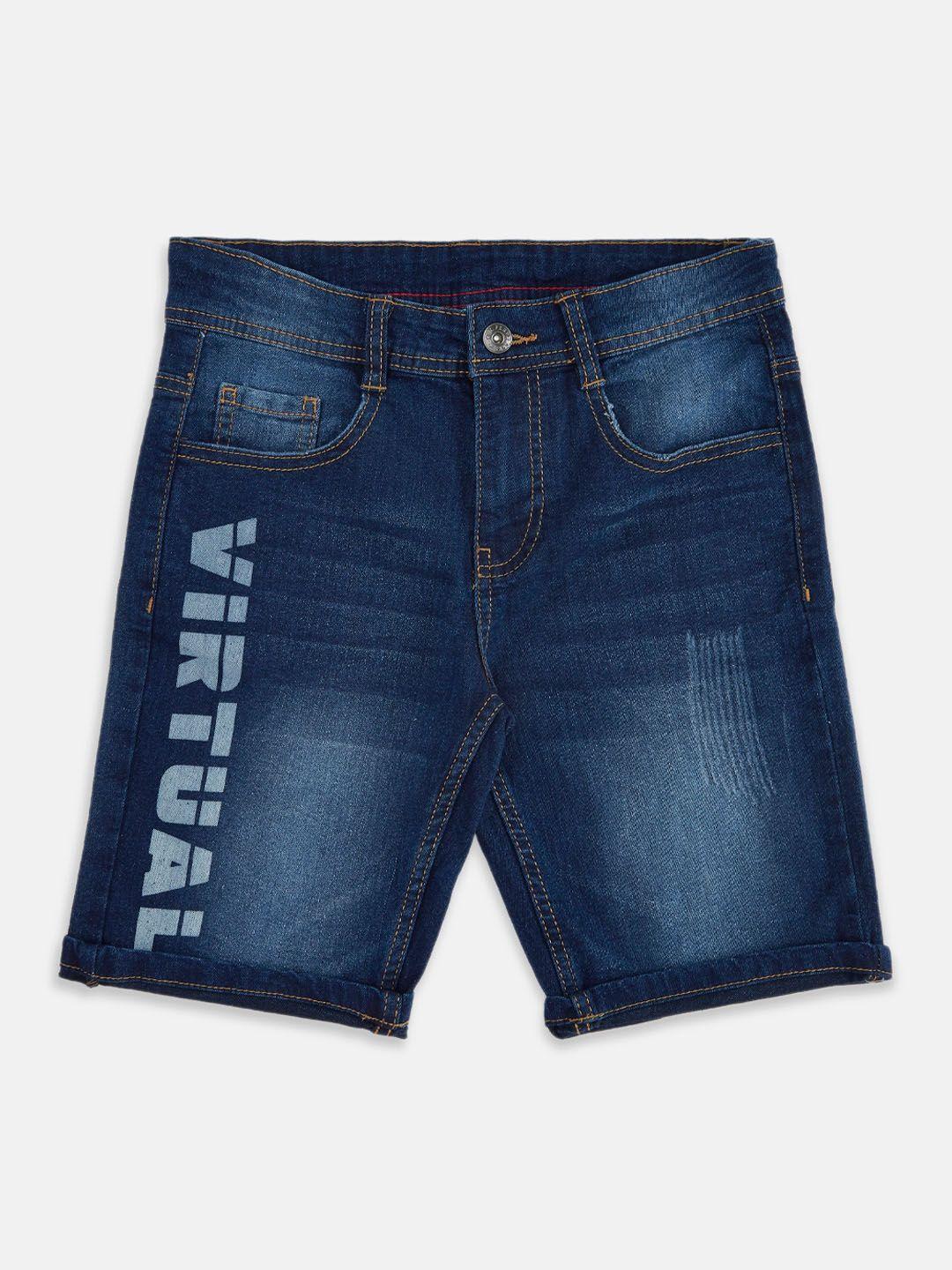 pantaloons junior boys blue washed denim shorts