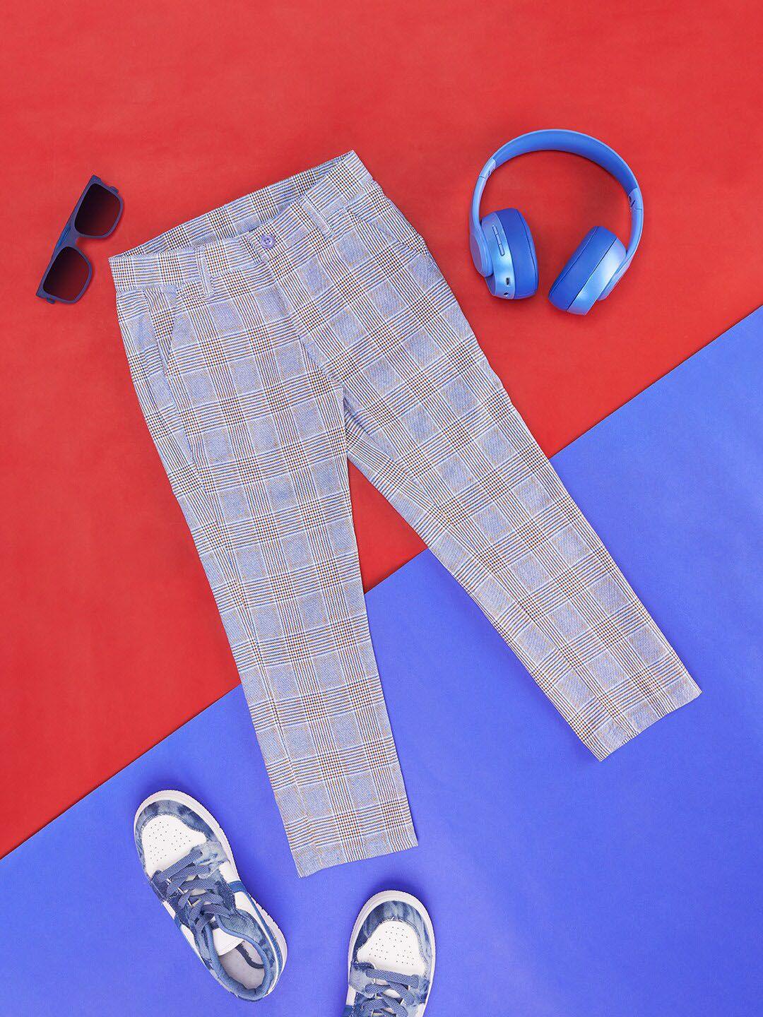 pantaloons junior boys checked cotton trousers