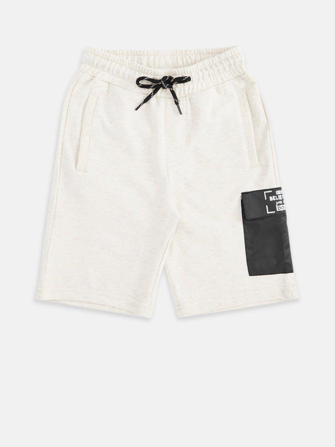 pantaloons junior boys cream & black cotton colourblocked lounge shorts