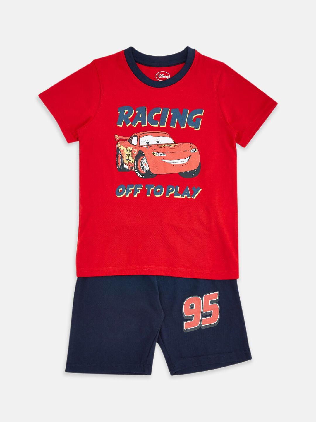 pantaloons junior boys disney car printed pure cotton t-shirt with shorts