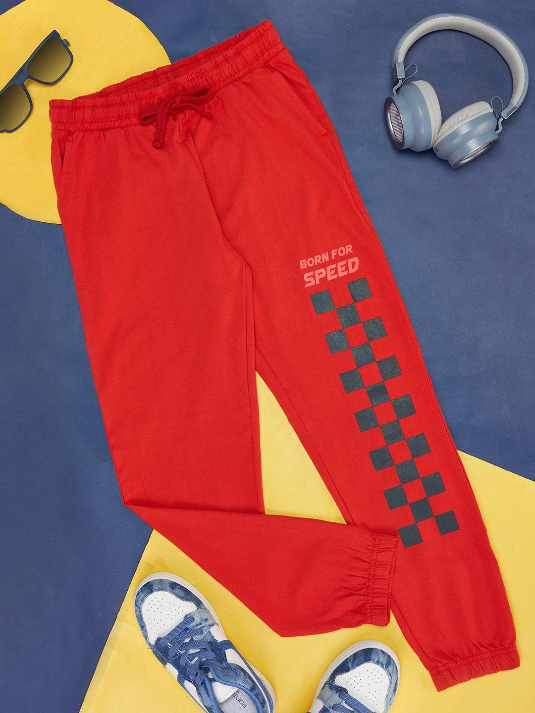 pantaloons junior boys graphic printed regular fit cotton track pants