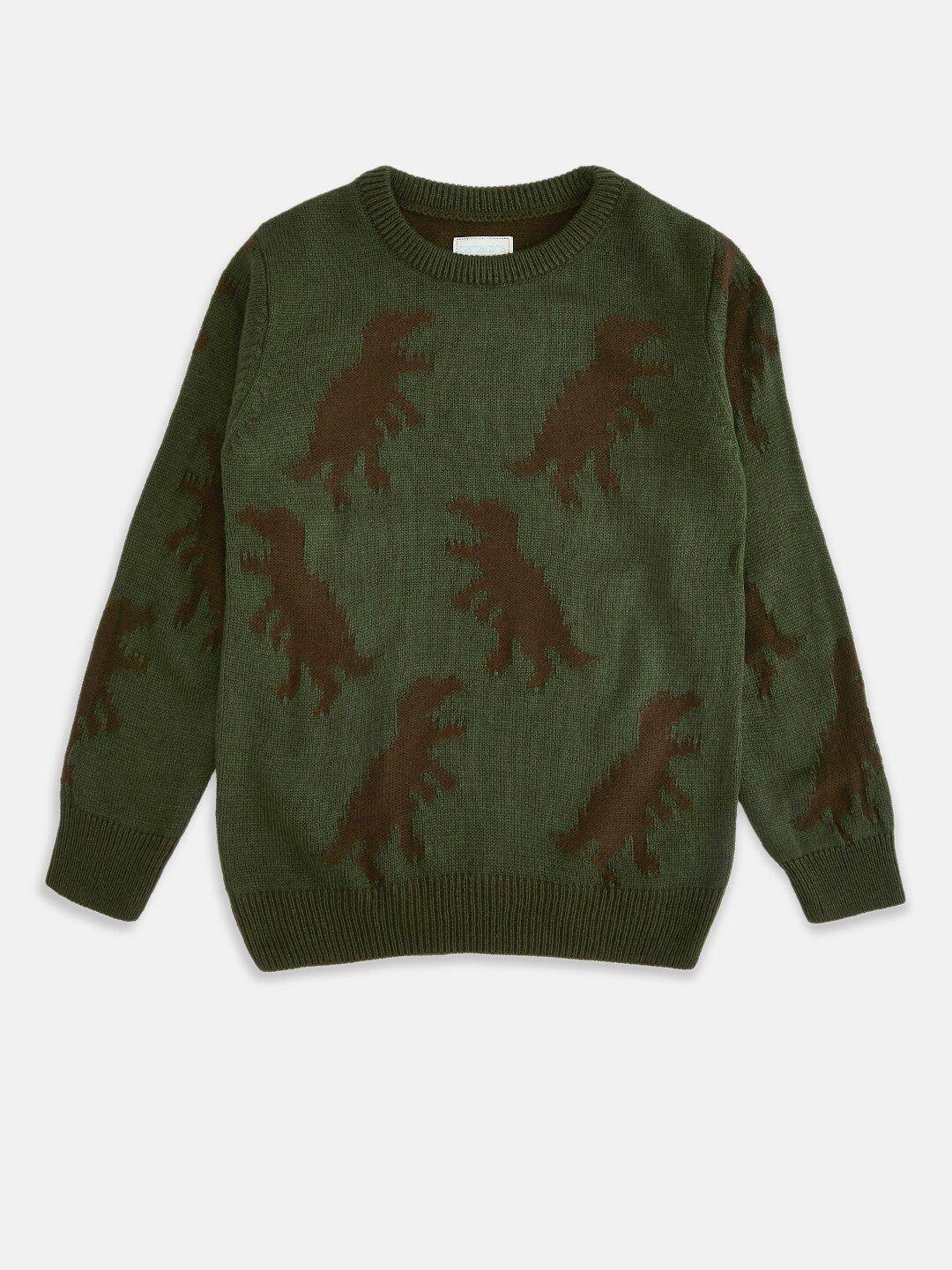 pantaloons junior boys green & brown animal pullover