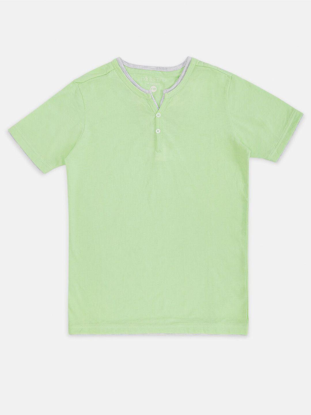 pantaloons junior boys green henley neck raw edge t-shirt