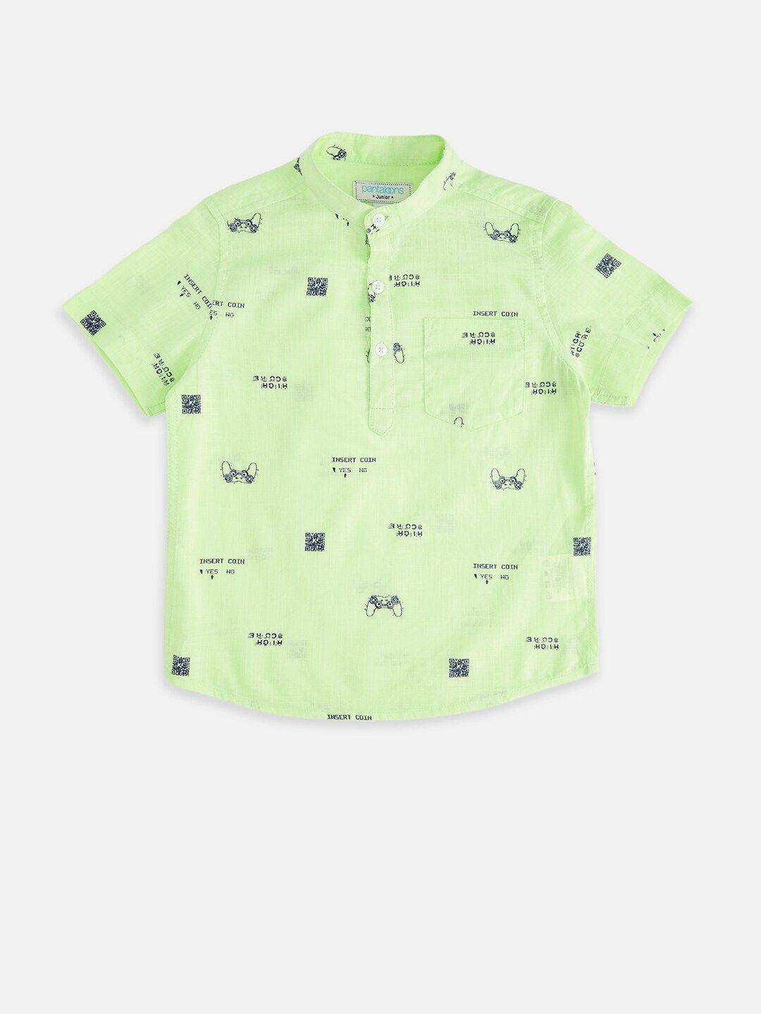 pantaloons junior boys green printed cotton casual shirt