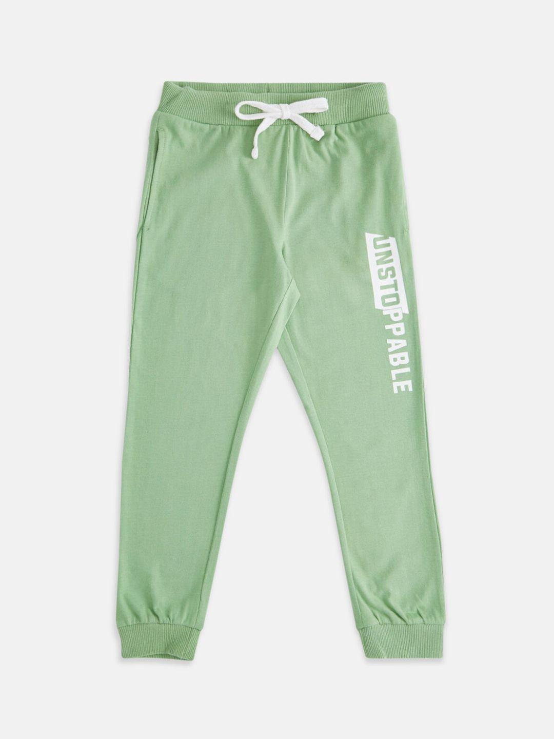 pantaloons junior boys green solid pure cotton joggers