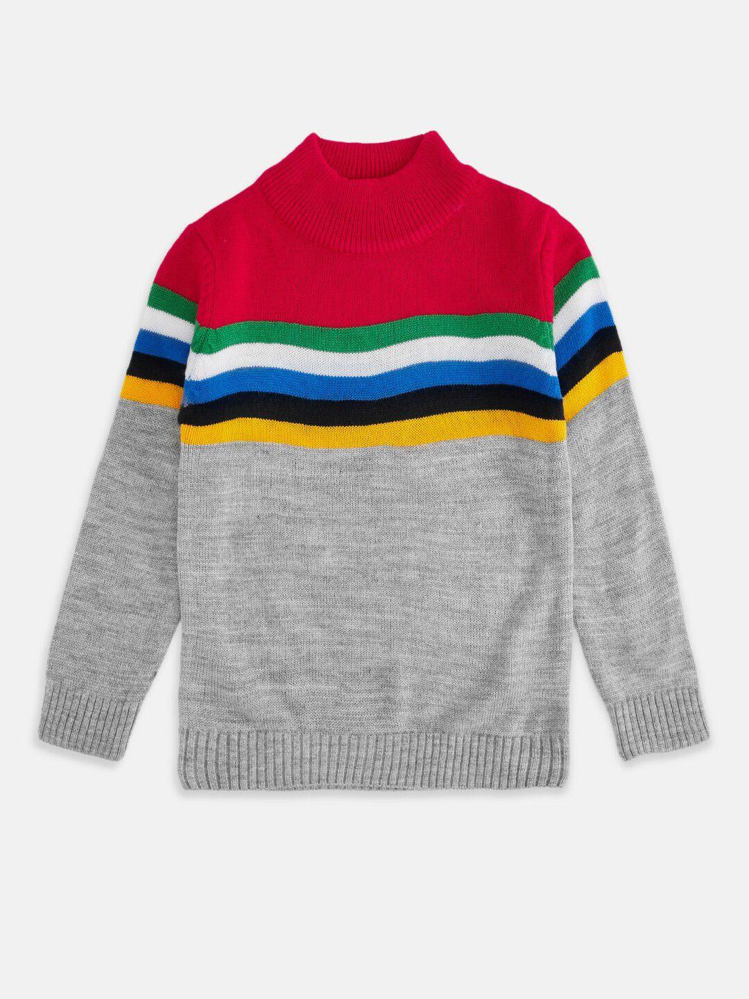 pantaloons junior boys grey & red colourblocked pullover