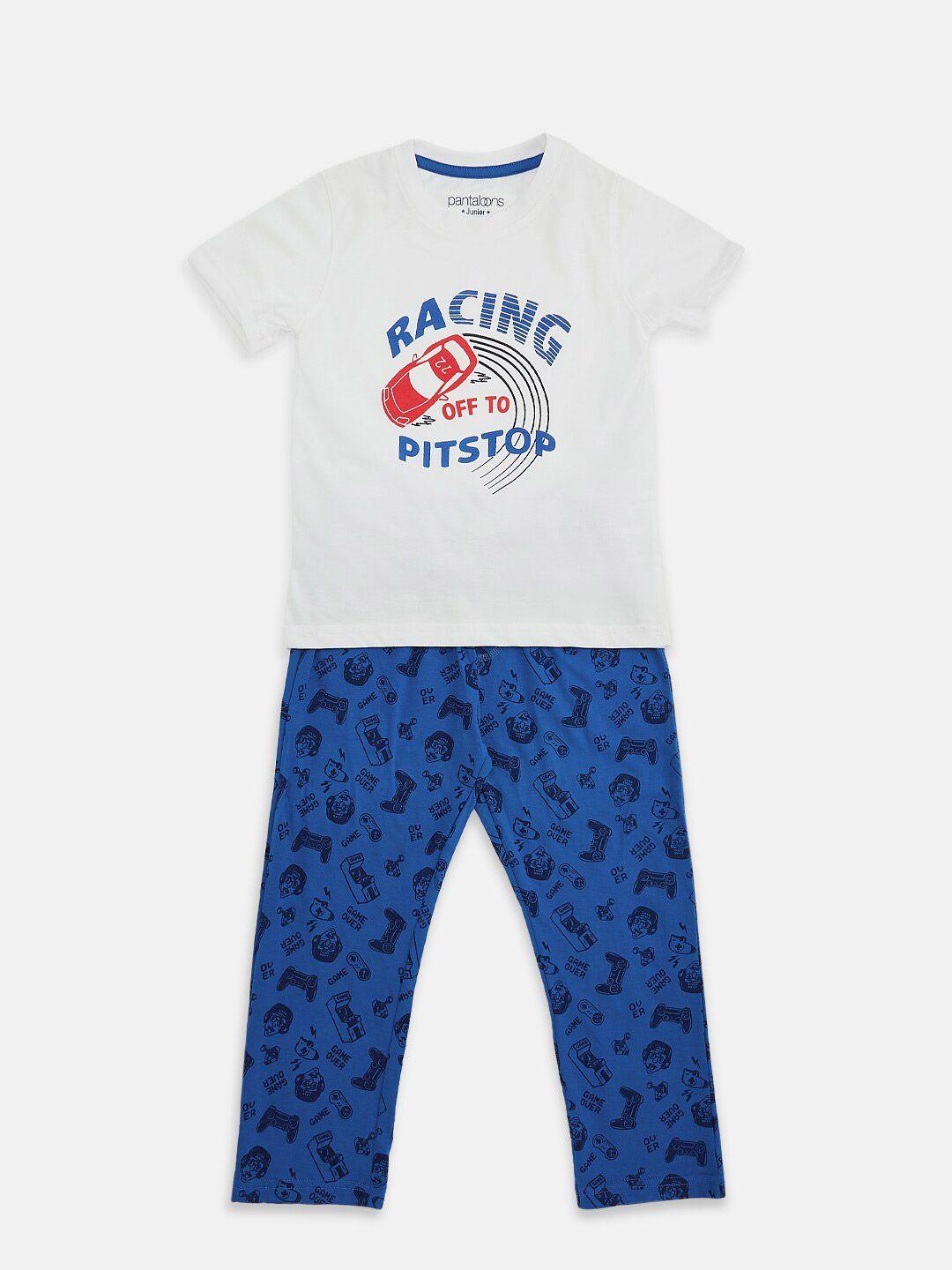 pantaloons junior boys grey melange & blue printed t-shirt with pyjamas