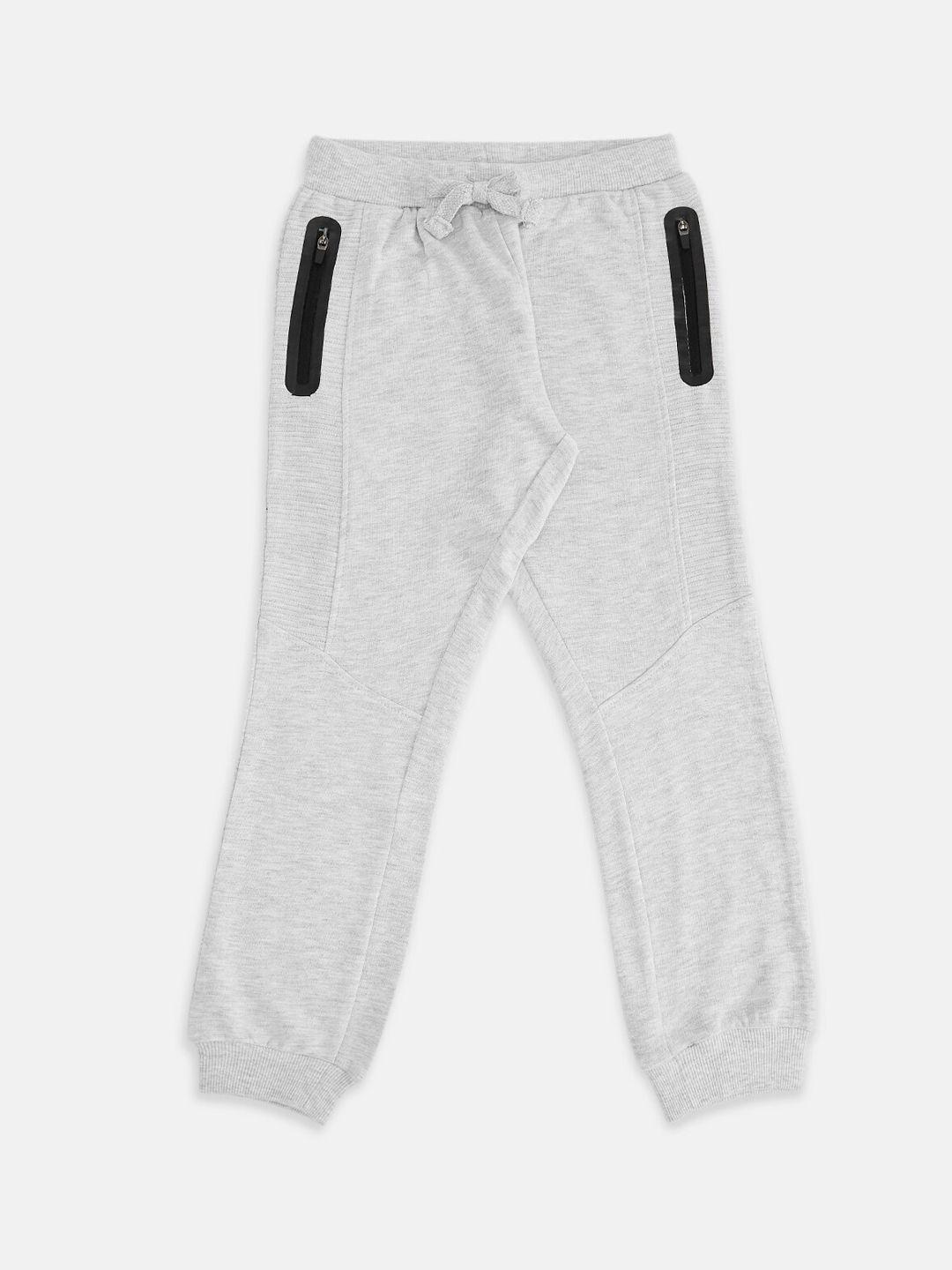 pantaloons junior boys grey melange solid cotton joggers