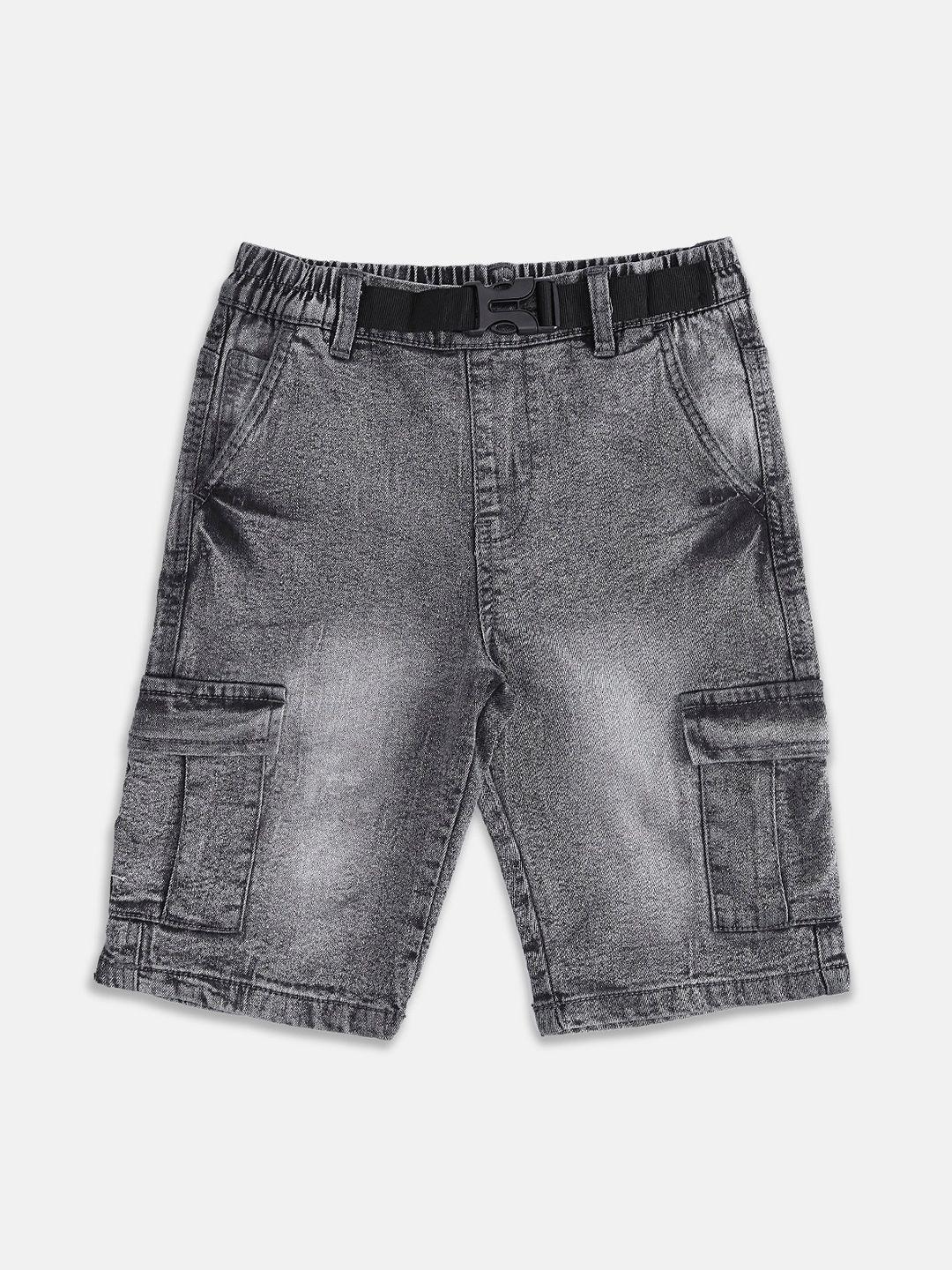 pantaloons junior boys grey washed cargo shorts
