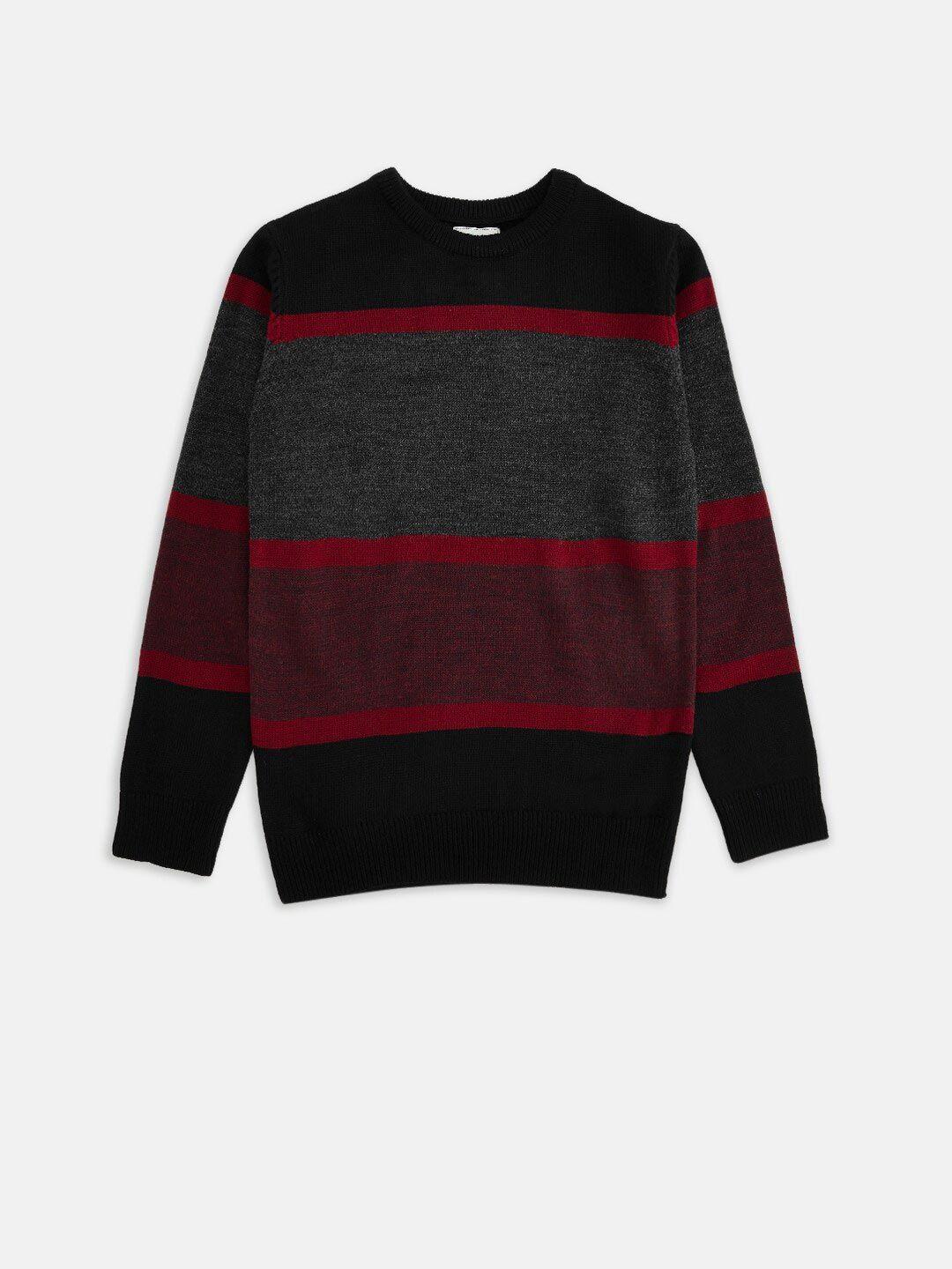 pantaloons junior boys maroon & black striped pullover